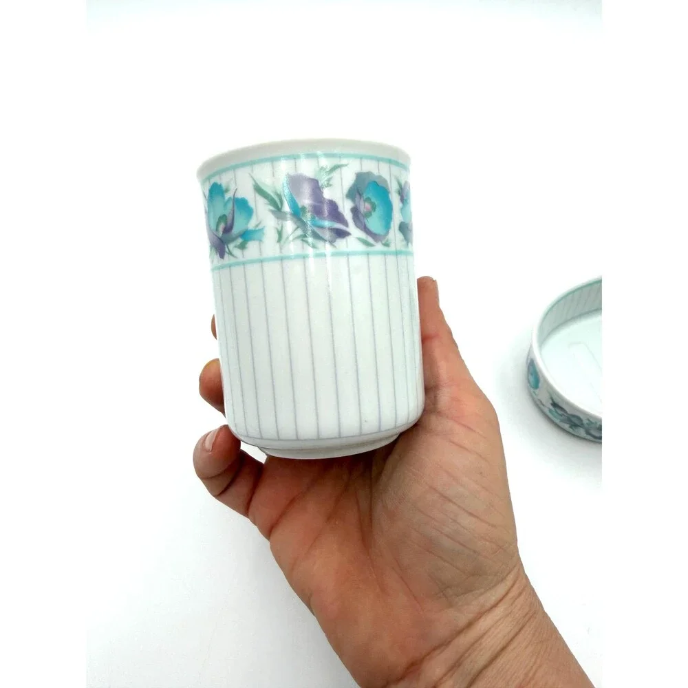 Vintage Sabrina by Andre Richard Co Soap Dish and Cup Set, 80s Decor